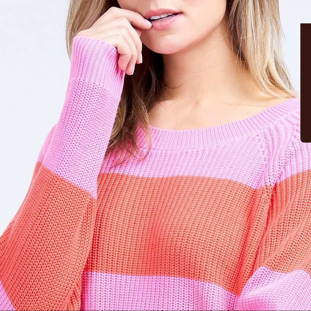 “Repeat” brand striped sweater with scalloped hem